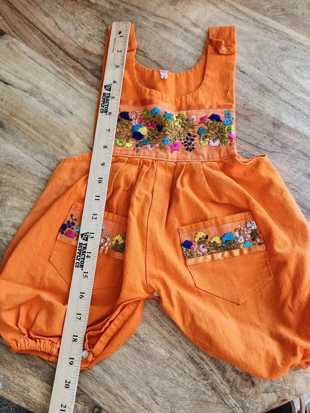 Girls Orange Embroidered Cotton Overalls - size 2
